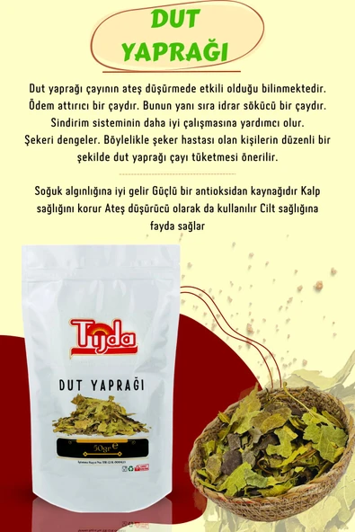 TİJDA Beyaz Dut Yaprağı Doğal 40 Gr.(bingöl/sivan Yöresi Coğrafi Işaret Belgeli Dut Ağaçlarıyaprağı) - Resim 2