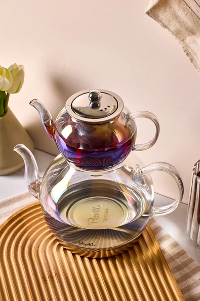 Keyf-i Ala Luster Indüksiyon Tabanlı Borosilikat Cam Çaydanlık Takımı 500 ml Demlik 1800 ml Suluk - Resim 2