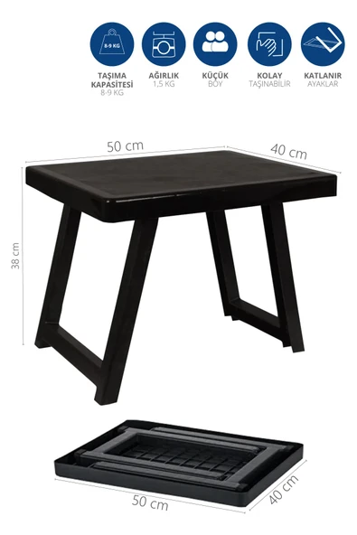 Katlanır Plastik Sehpa Antrasıt-kamp Masası. ürün görseli