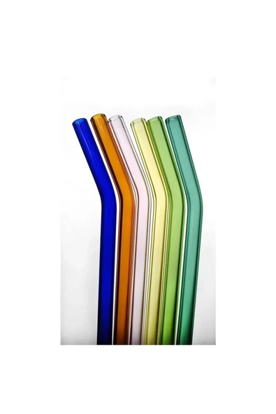 Straw 6'lı Renkli Cam Eğimli Isıya Dayanıklı (Borosilikat) Pipet Ve 1 Adet Pipet Temizleme Fırçası - Resim 3