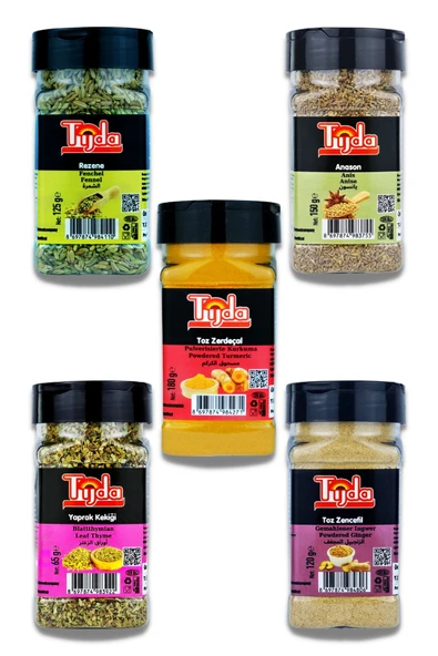 TİJDA Süper Baharat Seti 5'li (rezene, Anason, Zerdeçal Toz, Yaprak Kekik, Zencefil Toz) ürün görseli