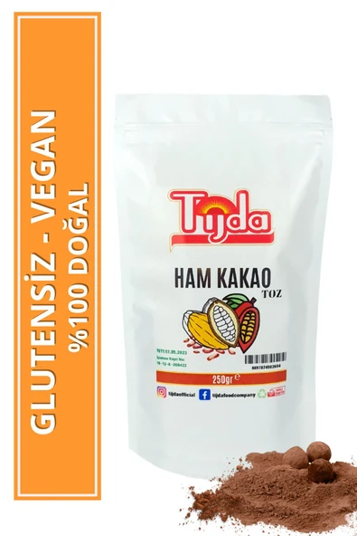 TİJDA Organik Ham Kakao Toz Glutensiz,vegan 250 Gr