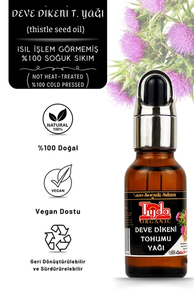 TİJDA Deve Dikeni Tohumu Yağı %100 Soğuk Sıkım 20 ml (milk thistle seed oil) ürün görseli 1