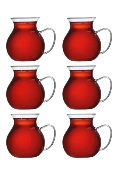 6'lı Pleasure Borosilikat Cam Bardak Set Isıya Dayanıklı Keyfi Ala Kulplu Çay Fincanı Bardağı - Resim 6
