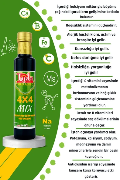 TİJDA 4x4 Mix Keçi Boynuzu Dut Üzüm Hurma Özü Karışımı % 100 Soğuk Sıkım 350 gr - Resim 2