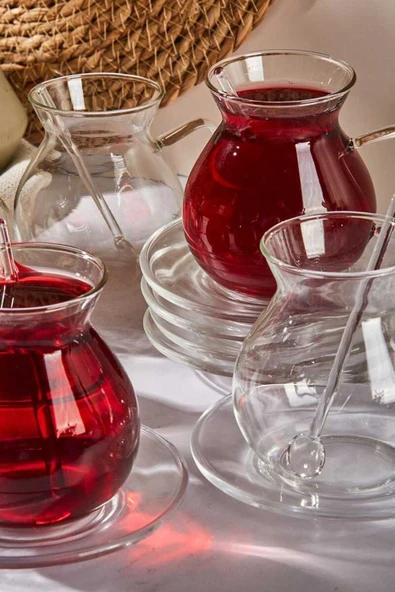 Keyfi Ala 18 Parça Cam Tabaklı 200 ml Çay Seti PER16475 - Resim 2