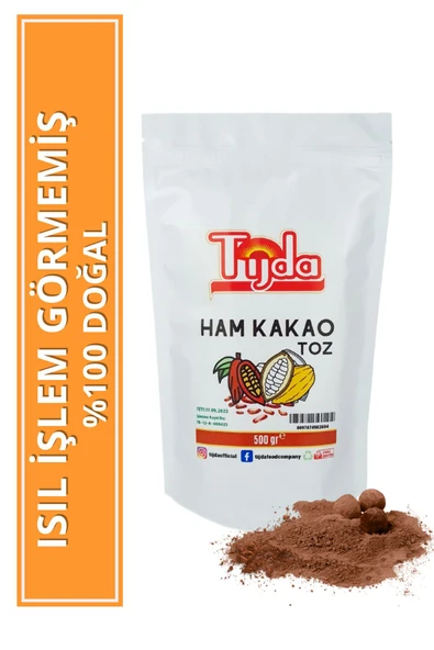 TİJDA Organik Ham Kakao Toz Glutensiz,vegan 500 Gr