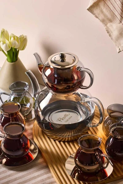 Perotti Keyf-i Ala Füme Premium 20 Parça Indüksiyon Tabanlı Borosilikat Çay Seti - Resim 2