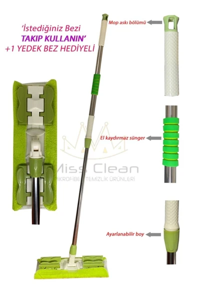 Yer Mopu Fayans Duvar Yüzey Temizlik Mikrofiber Paspas Mandallı Mop ürün görseli