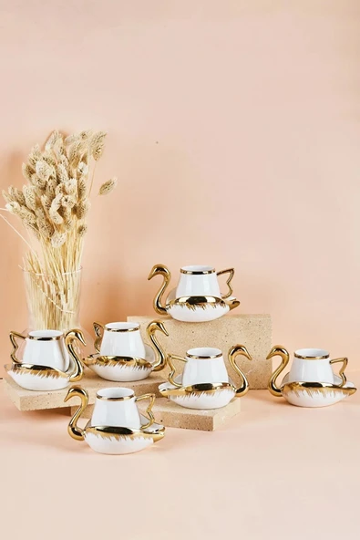 Swan Kuğu 6 Kişilik Porselen Kahve Fincan Takımı 80 ml Beyaz ürün görseli