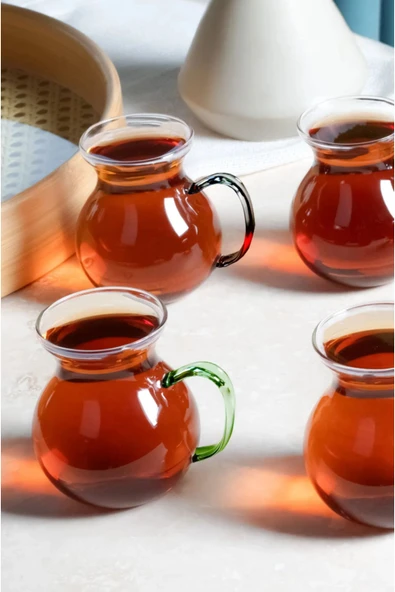 6'lı Keyfi Ala Borosilikat Cam Kulplu Çay Bardağı 180ml Bardak - Resim 7