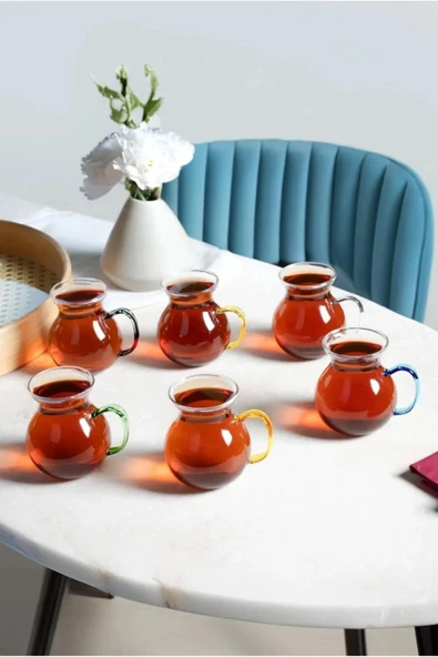 6'lı Keyfi Ala Borosilikat Cam Kulplu Çay Bardağı 180ml Bardak ürün görseli