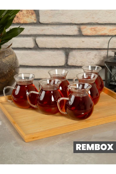 6'lı Keyfi Ala Borosilikat Cam Kulplu Çay Bardağı 210ml Bardak 6'lı ürün görseli