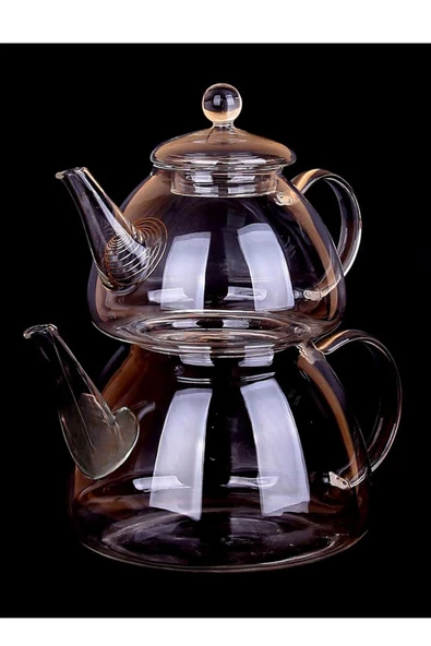Isıya Dayanıklı Borosilikat Lüks Cam Çaydanlık Demlik Set - Resim 3