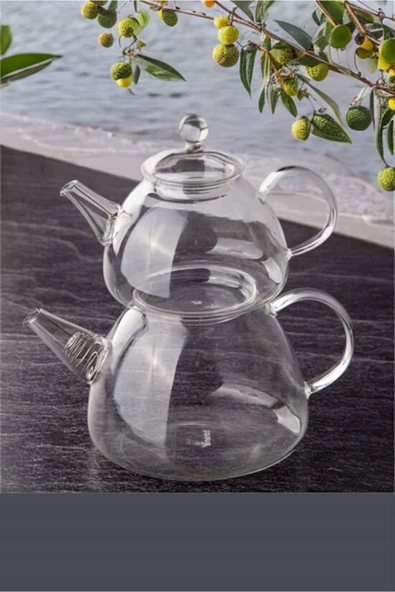 Isıya Dayanıklı Borosilikat Lüks Cam Çaydanlık Demlik Set - Resim 2