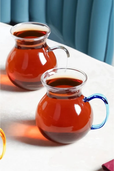 6'lı Keyfi Ala Borosilikat Cam Kulplu Çay Bardağı 180ml Bardak - Resim 6