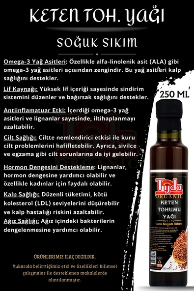TİJDA Keten Tohumu Yağı ( %100 Soğuk Sıkım ) 250 Ml. - 2