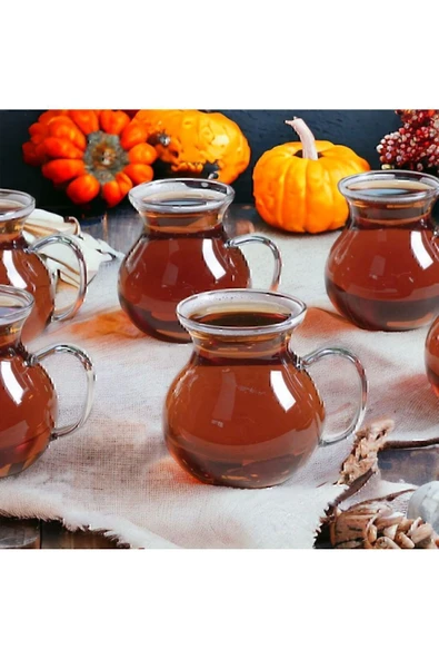 6'lı Keyfi Ala Borosilikat Cam Kulplu Çay Bardağı 180ml Bardak - Resim 2