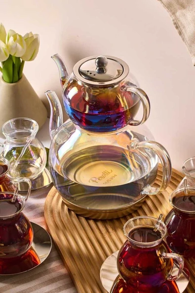 Keyfi Ala Premium 20 Parça Tabanlı Çay Seti 500 ml Demlik 1800 ml Suluk PER16505 - Resim 3