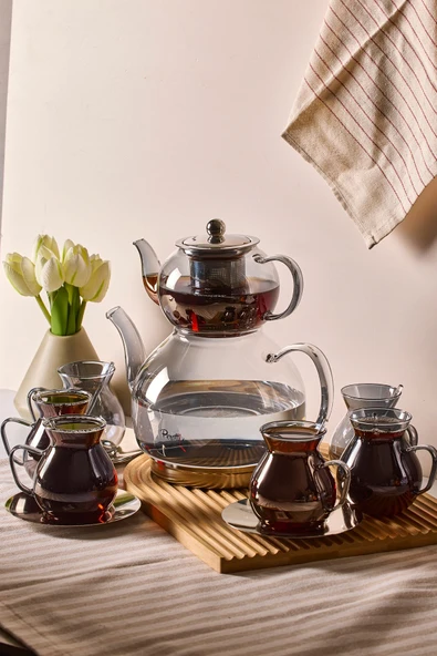 Keyf-i Ala Füme Premium 20 Parça Indüksiyon Tabanlı Borosilikat Çay Seti ürün görseli