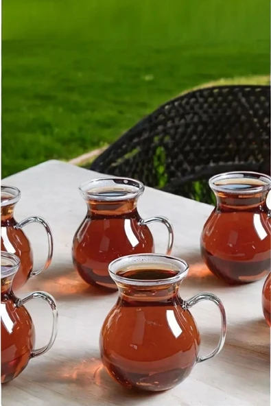 6'lı Pleasure Borosilikat Cam Bardak Set Isıya Dayanıklı Keyfi Ala Kulplu Çay Fincanı Bardağı - Resim 2