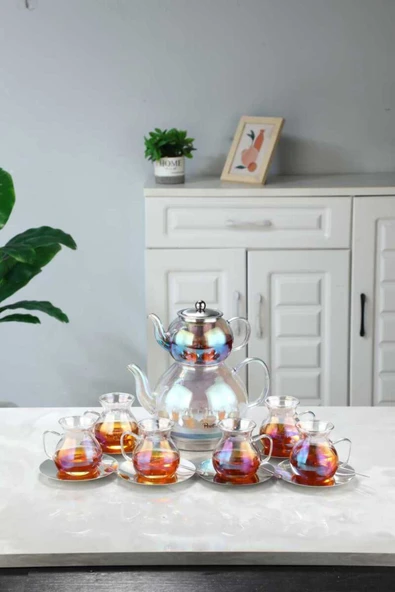 Keyfi Ala Premium 20 Parça Tabanlı Çay Seti 500 ml Demlik 1800 ml Suluk PER16505 - Resim 4