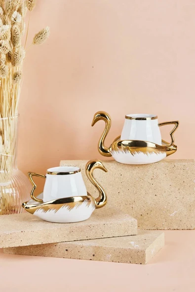 Swan Kuğu 2 Kişilik Porselen Kahve Fincan Takımı 80 ml Beyaz ürün görseli
