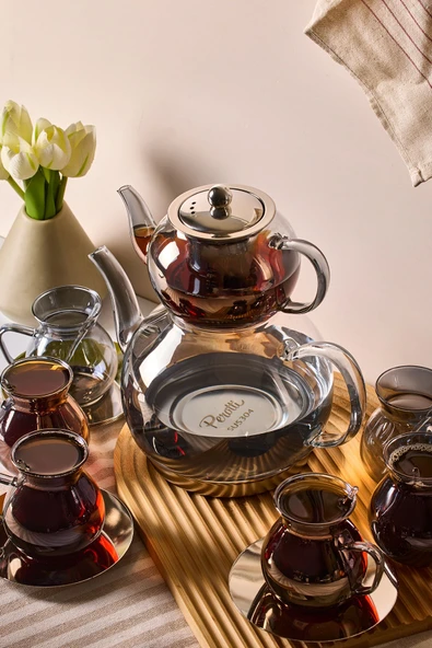 Keyf-i Ala Füme Premium 20 Parça Indüksiyon Tabanlı Borosilikat Çay Seti - Resim 3