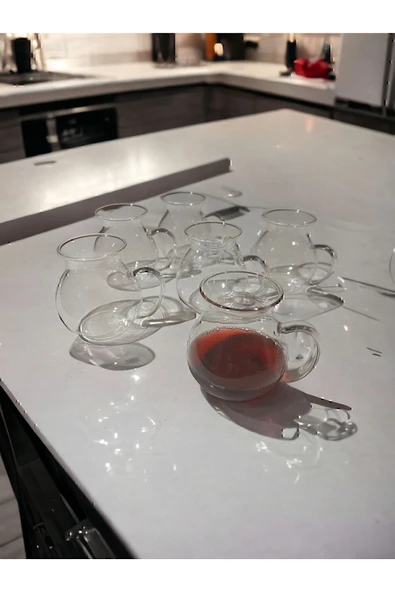6'lı Keyfi Ala Borosilikat Cam Kulplu Çay Bardağı 180ml Bardak - Resim 4