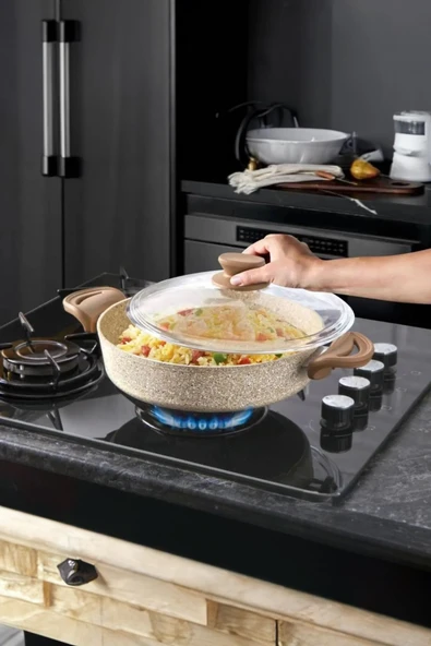 Granit 26 Cm Basık Tencere Kahverengi