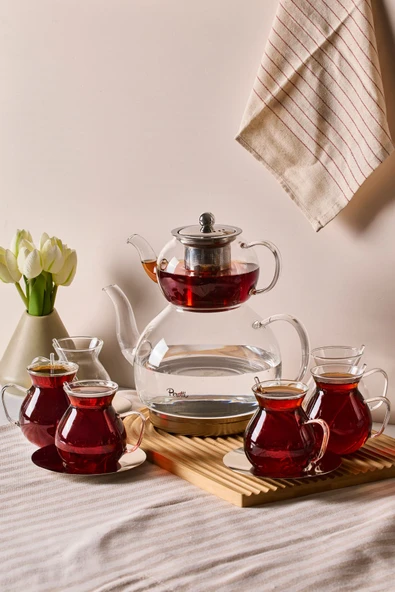 Keyf-i Ala Şeffaf Premium 20 Parça Indüksiyon Tabanlı Borosilikat Çay Seti ürün görseli