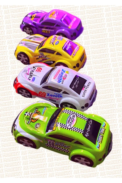 4 Adet Maket Plastik Çek Bırak Oyuncak Araba - Ince Plastik Vakumlu Kasalı Kurmalı Araba - Resim 3