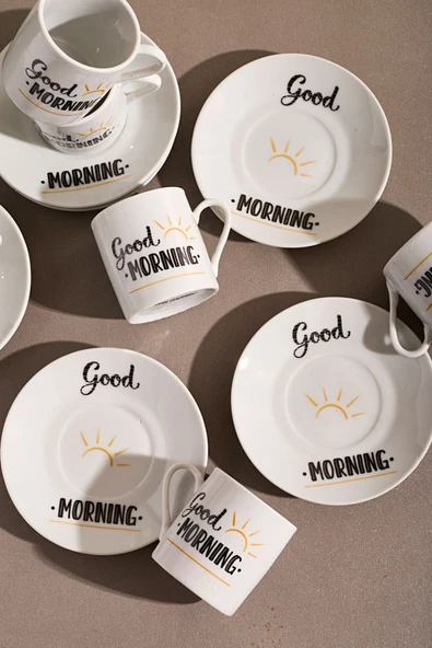 6'lı Porselen Kahve Fincanı Takımı-good Morning - Resim 3