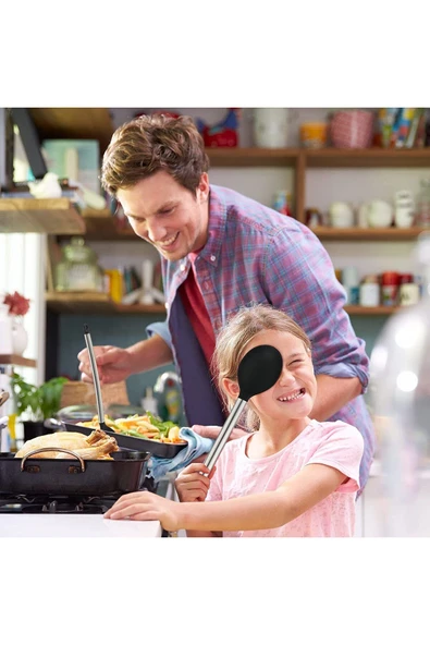 Silikon Kaşık Paslanmaz Saplı Servis Kaşığı Siyah 34 cm - Resim 2