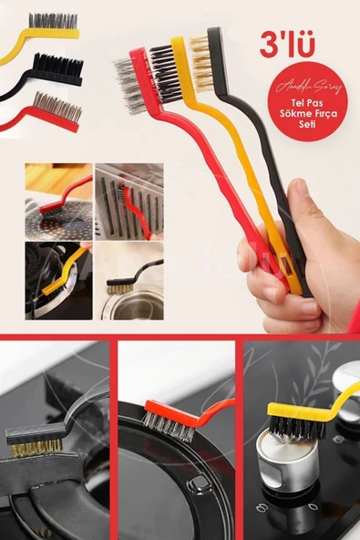 3 Adet Ocak Fırın Mangal Izgara Airfryer Temizliği Tel Pas Sökme Fırçası 3lü Yağ Temizleme Fırçası ürün görseli