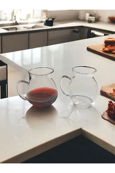 6'lı Keyfi Ala Borosilikat Cam Kulplu Çay Bardağı 200ml Bardak - Resim 5