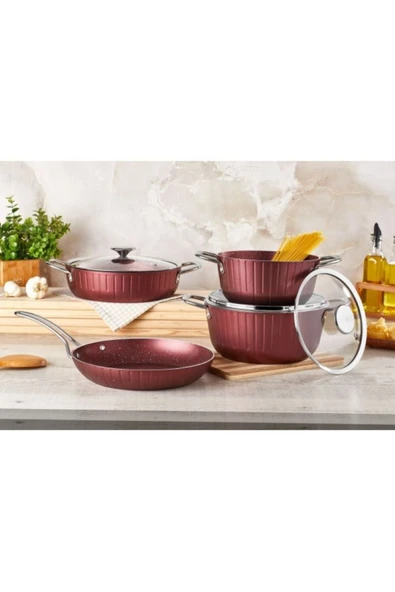 GRANİT DELUX 7 Prç. TENCERE SETİ * Borda* Siyah * Gri ürün görseli