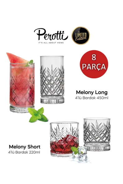 Perotti Melony 8 Parça Bardak Seti, 4 Ad Meşrubat - 4 Ad. Su Bardağı - Resim 2