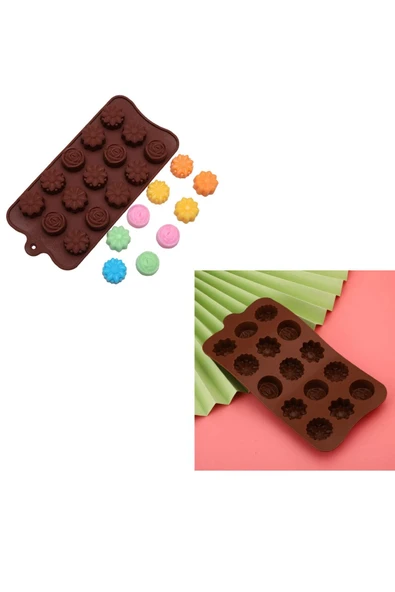 15 Göz Çeşitli Çiçek Şekilleri %100 Silikon Jöle Kek Kurabiye Şeker Vb. Çikolata Kalıbı (1 ADET) - Resim 3