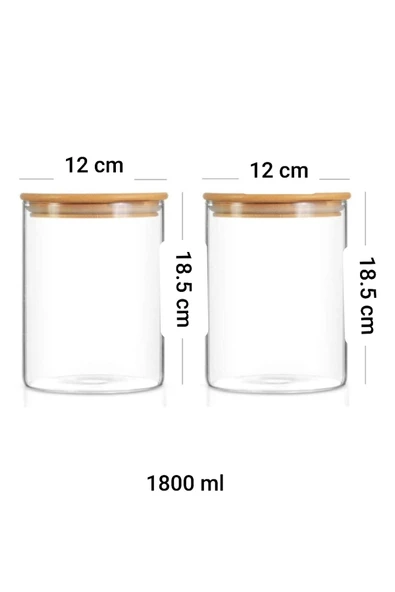 Bambu Vakumlu Kapaklı 1400 ml Cam Kavanoz Erzak Saklama Kabı 2 Li - 1
