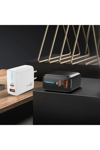 Ultra Hızlı Şarj Adaptörü Usb-C PD 20W + Usb-A Quick Charge 3.0 - 6