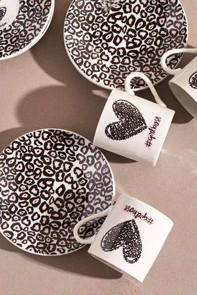 6'lı Porselen Kahve Fincanı Takımı-kalpli #girlboss - Resim 3