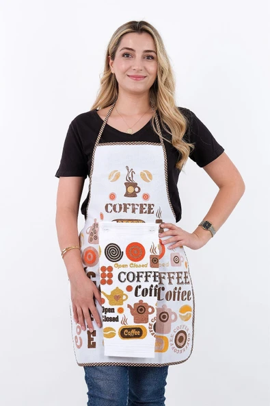 Silver Sıvı Geçirmez Mutfak Önlüğü Havlulu Mutfak Önlüğü Coffee Tıme ürün görseli