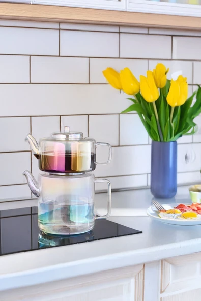 Tobby Luster Borosilikat Çaydanlık Seti 1.1 Lt Demlik 1.75lt Suluk - Resim 5