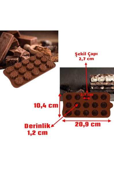 15 Göz Çeşitli Çiçek Şekilleri %100 Silikon Jöle Kek Kurabiye Şeker Vb. Çikolata Kalıbı (1 ADET) - Resim 4