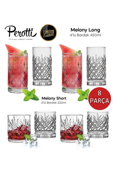 Perotti Melony 8 Parça Bardak Seti, 4 Ad Meşrubat - 4 Ad. Su Bardağı ürün görseli