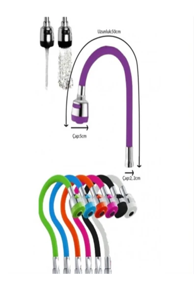 Oynar Başlıklı Spiral Renkli Kubar Lavabo, Mutfak Esnek Musluk Borusu Silikon Musluk Başlığı - Resim 2