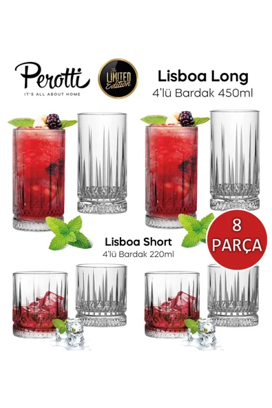 Perotti Lisboa 8 Parça Bardak Seti - 4 Meşrubat - 4 Su Bardağı ürün görseli
