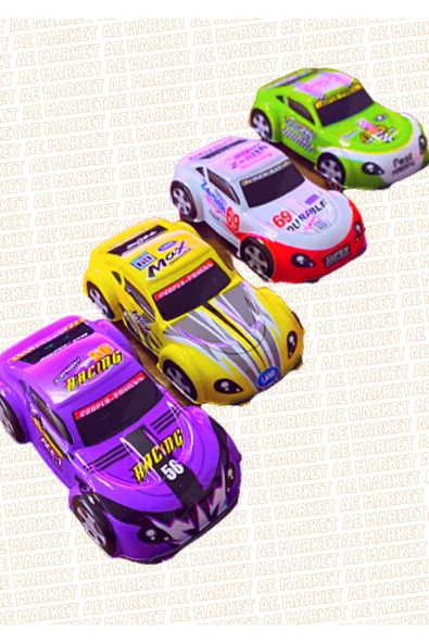 4 Adet Maket Plastik Çek Bırak Oyuncak Araba - Ince Plastik Vakumlu Kasalı Kurmalı Araba ürün görseli