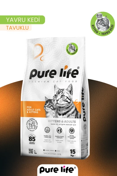 PURELİFE YAVRU KEDİ MAMASI TAVUKLU 15 KG